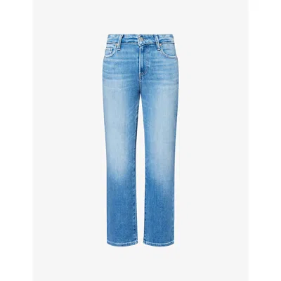 Paige Womens  Cindy Cropped Raw-hem Straight-leg Denim Jeans In Mesmerize
