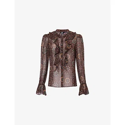 Paige Womens  Claude Frill-neck Silk Blouse In Brown