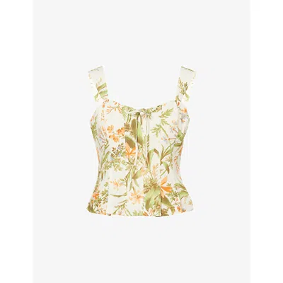 Paige Womens Oyster White Multi Coralee Floral Silk-and-linen Top