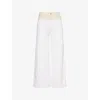 Paige Harper Two-tone Ankle Jeans In Cream/white Distressed