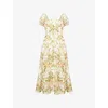 Paige Womens Oyster White Multi Lindi Square-neck Floral Silk-and-linen Midi Dress