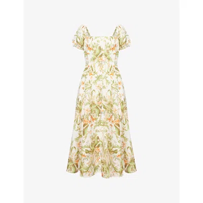 Paige Womens Oyster White Multi Lindi Square-neck Floral Silk-and-linen Midi Dress