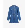 Paige Womens Glimpse Madigan Spread-collar Cotton-blend Denim Romper In Blue
