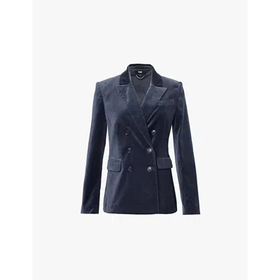 Paige Womens Calico Blue Malbec Velvet Double-breasted Stretch-cotton Blazer