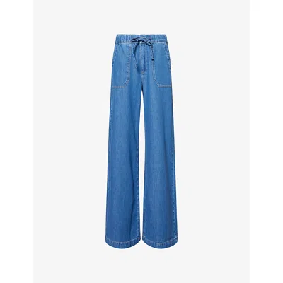Paige Womens Nimes Rumi Wide-leg Cotton-blend Jeans In Blue