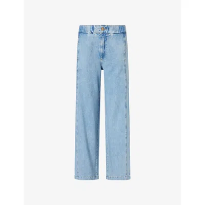 Paige Womens Revolution Rumi Petite Wide-leg Cotton-blend Denim Jeans In Blue
