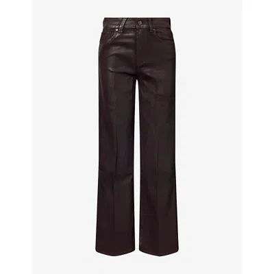 Paige Womens Sasha 32in Wide-leg Coated Woven Trousers Chicory Coffee Luxe Coat