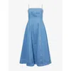 Paige Womens Serenade Pippa Square-neck Cotton-blend Denim Midi Dress In Blue