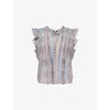 Paige Womens Idris Paisley-print Flutter-sleeve Cotton And Silk-blend Top Slate Blue Multi