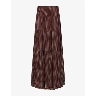Paige Womens Somi Polka-dot Woven Maxi Skirt Mahogany / Ecru