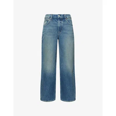 Paige Womens Stones Cameron Ankle Wide Straight-leg Denim Jeans In Blue