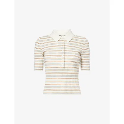 Paige Womens Summit Stripe Knit Polo Top White Multi Stripe Xs