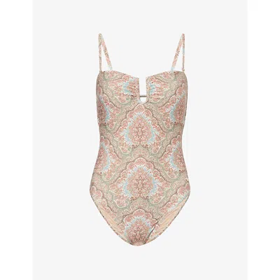 Paige Womens Surf Multi Gianna U-ring Swimsuit In Animal Print