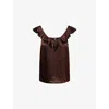 Paige Womens Effy Ruffled Silk-blend Top Tamarind In Brown