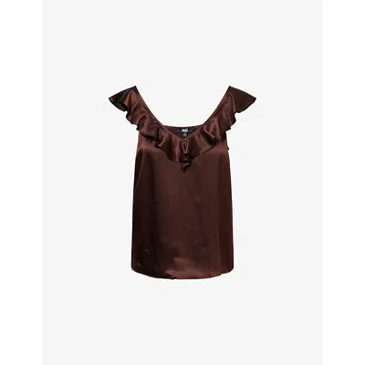 Paige Womens Effy Ruffled Silk-blend Top Tamarind In Brown