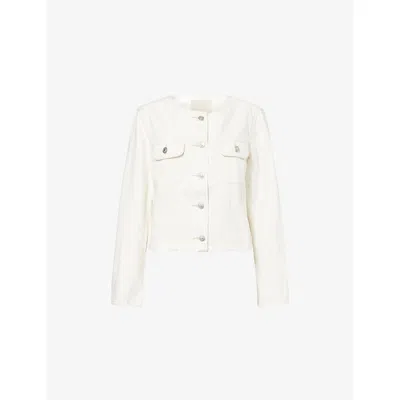 Paige Womens Toasted Ecru Dean Collarless Denim Jacket In White