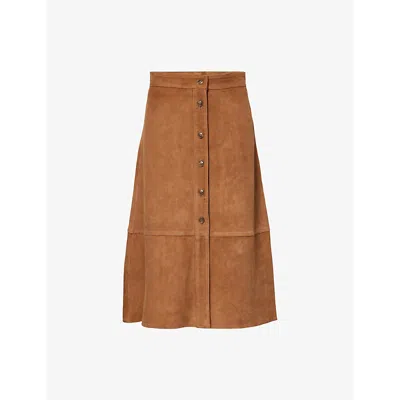 Paige Womens Toffee Terrassa Button-front Panelled Suede Midi Skirt In Brown