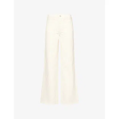 Paige Womens Tonal Ecru Anessa Front-yoke Wide-leg Stretch-denim Blend Jeans In White