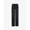 PAIGE WOMENS VALENE EMBELLISHED SASHA CRYSTAL-EMBELLISHED WIDE-LEG HIGH-RISE STRETCH-DENIM JEANS