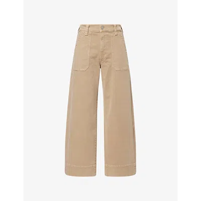 Paige Womens Vintage Camel Tan Cameron Ankle Patch-pockets Stretch-denim Trousers