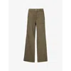 Paige Womens Vintage Dark Chartreuse Rumi Wide-leg Cotton Blend Trousers In Green