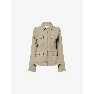 Paige Womens Vintage Oak Moss Stacey Flap-pocket Stretch-woven Jacket Xs In Brown