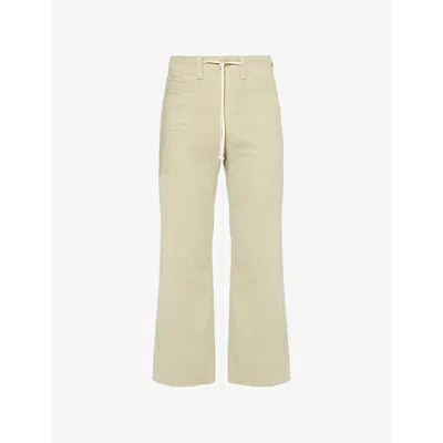 Paige Womens  Ari Waistband Tie Wide-leg High-rise Stretch-denim Trousers In Vintage Pale Olive