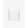 Paige Aelita Square-neck Eyelet Cropped Top In White