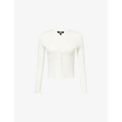 Paige Womens White Crimson Stretch-rib Knitted Cardigan
