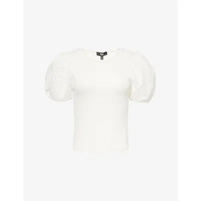 Paige Womens Marina Embroidered-short-sleeves Stretch-cotton Top White
