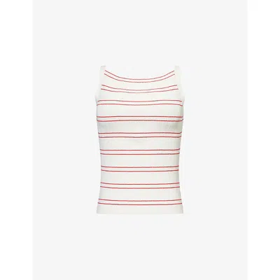 PAIGE WOMENS YUELIA STRIPE-PRINT STRETCH-KNIT TANK TOP WHITE/PETUNIA