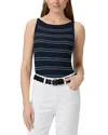 Paige Yuelia Boat-neck Pleated Sweater Tank Top In Dark Blue/white