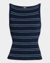 Paige Yuelia Boat-neck Pleated Sweater Tank Top In Dark Inkbluewhite