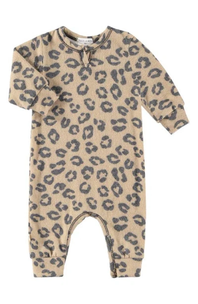 Paigelauren Babies'  Hacci Animal Print Long Sleeve Split Neck Romper In Black/taupe