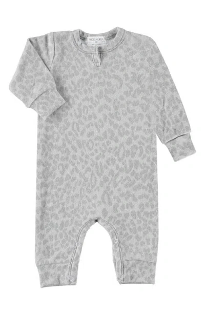 Paigelauren Hacci Animal Print Long Sleeve Split Neck Romper In Taupe