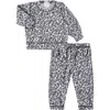 Paigelauren Babies'  Hacci Animal Print Long Sleeve Top & Pants Lounge Set In Black/white