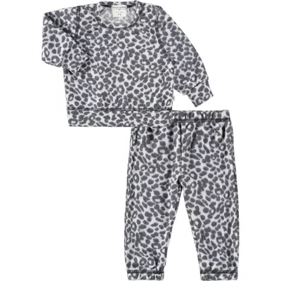Paigelauren Babies'  Hacci Animal Print Long Sleeve Top & Pants Lounge Set In Black/white