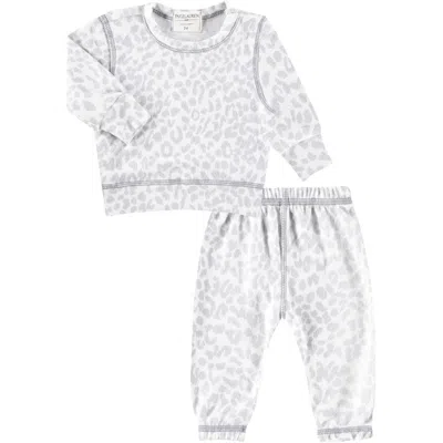 Paigelauren Babies'  Hacci Animal Print Long Sleeve Top & Pants Lounge Set In Gray