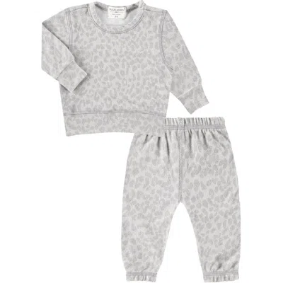 Paigelauren Babies'  Hacci Animal Print Long Sleeve Top & Pants Lounge Set In Taupe