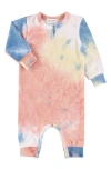 Paigelauren Hacci Tie Dye Split Neck Romper In Orange