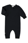 Paigelauren Henley Sweatshirt Fleece Romper In Black