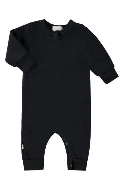 Paigelauren Babies' Henley Sweatshirt Fleece Romper In Black