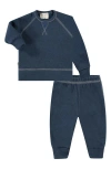 Paigelauren Kids' Faux Shearling Lined Long Sleeve Top & Pants Lounge Set In Navy