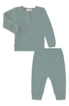 Paigelauren Kids' Thermal Knit Henley & Joggers Set In Sage
