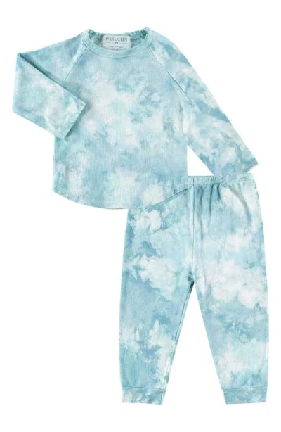Paigelauren Babies'  Kids' Tie Dye Long Sleeve Top & Trousers French Terry Lounge Set In Aqua