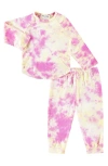 Paigelauren Babies'  Kids' Tie Dye Long Sleeve Top & Pants French Terry Lounge Set In Yellow/pink