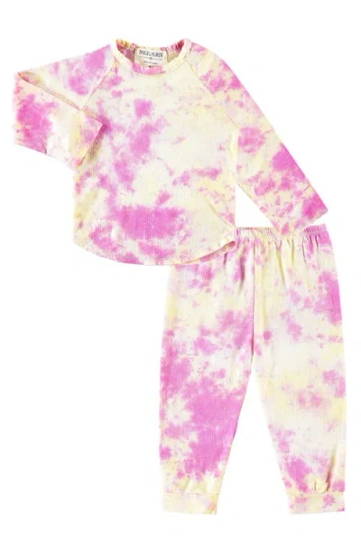 Paigelauren Babies'  Kids' Tie Dye Long Sleeve Top & Pants French Terry Lounge Set In Yellow/pink