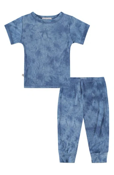 Paigelauren Marble Dye Rib T-shirt & Pants Set In Blue