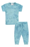 Paigelauren Marble Dye Rib T-shirt & Pants Set In Teal
