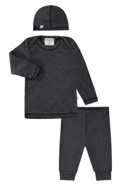 Paigelauren Unisex Ribbed Long Sleeve Tee, Leggings & Cap Set - Baby In Black